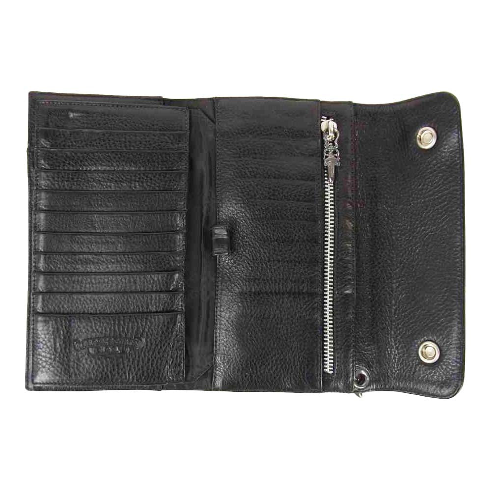 CHROME HEARTS クロムハーツ（原本有） WAVE ウェーブ クロスボールボタン レザー ウォレット ブラック系【中古】