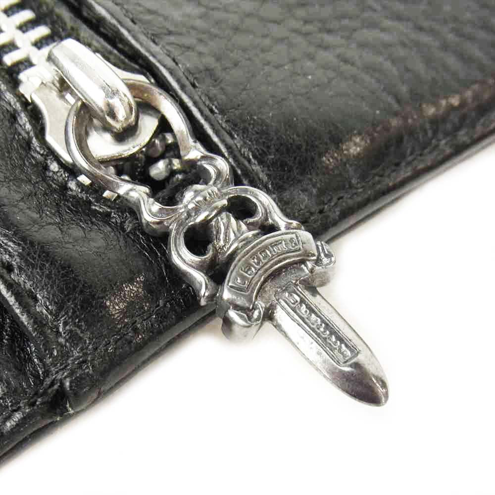 CHROME HEARTS クロムハーツ（原本有） WAVE ウェーブ クロスボールボタン レザー ウォレット ブラック系【中古】