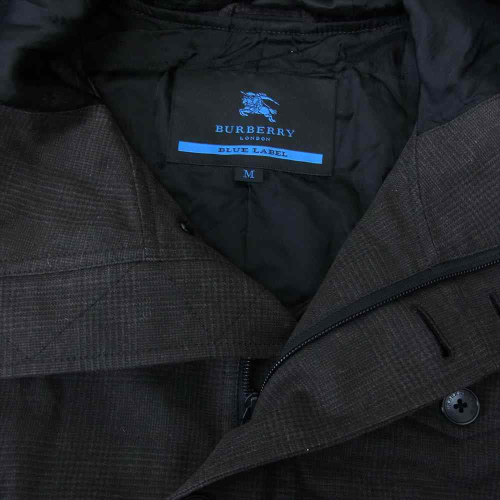 BURBERRY BLUE LABEL バーバリーブルーレーベル チェック フーデッド コート ブラック系 ブラウン系 M【中古】