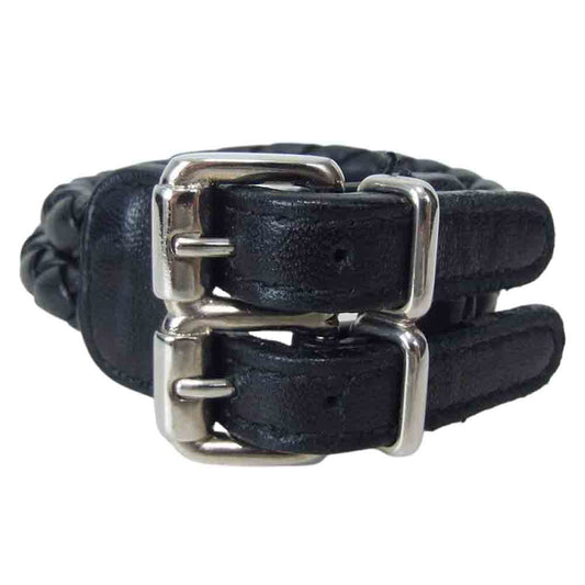 BOTTEGAVENETA ボッテガヴェネタ ダブルバックル イントレチャート レザー ブレスレット ブラック系 S【中古】