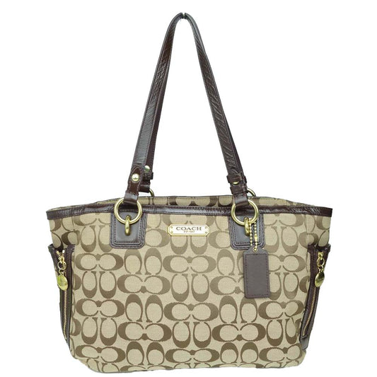 COACH コーチ F19249 シグネチャー ジップトートバッグ ブラウン系【中古】
