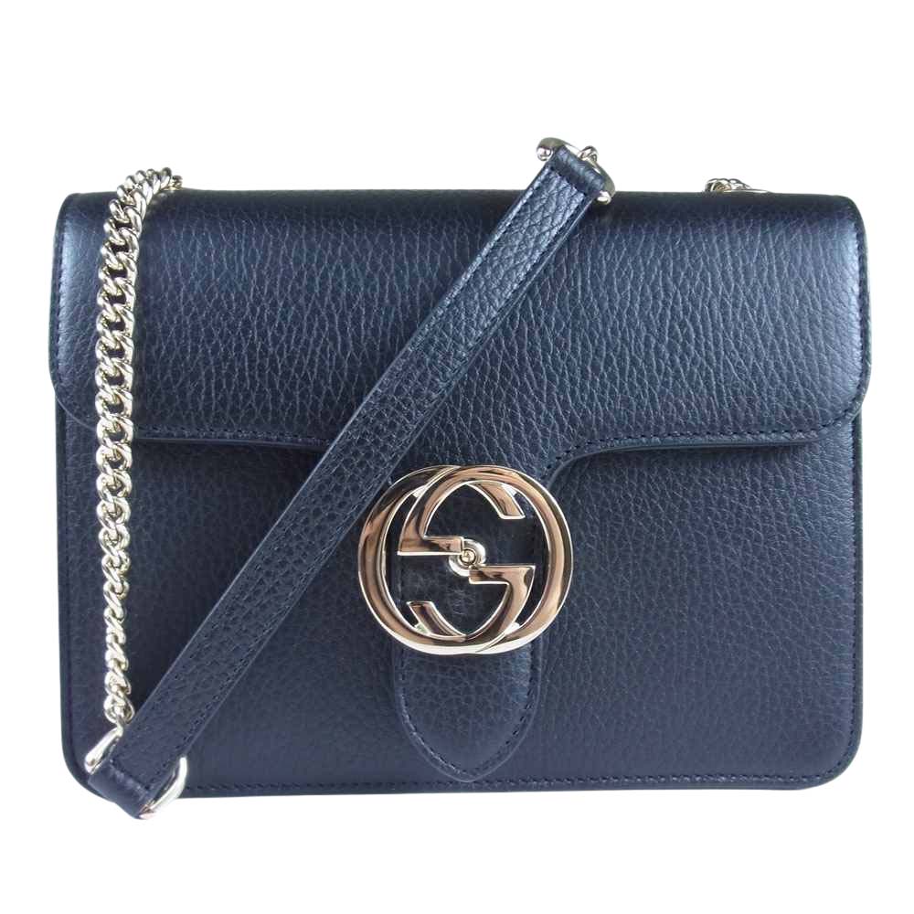 GUCCI グッチ 510304 インターロッキング チェーン ショルダー バッグ ブラック系【美品】【中古】