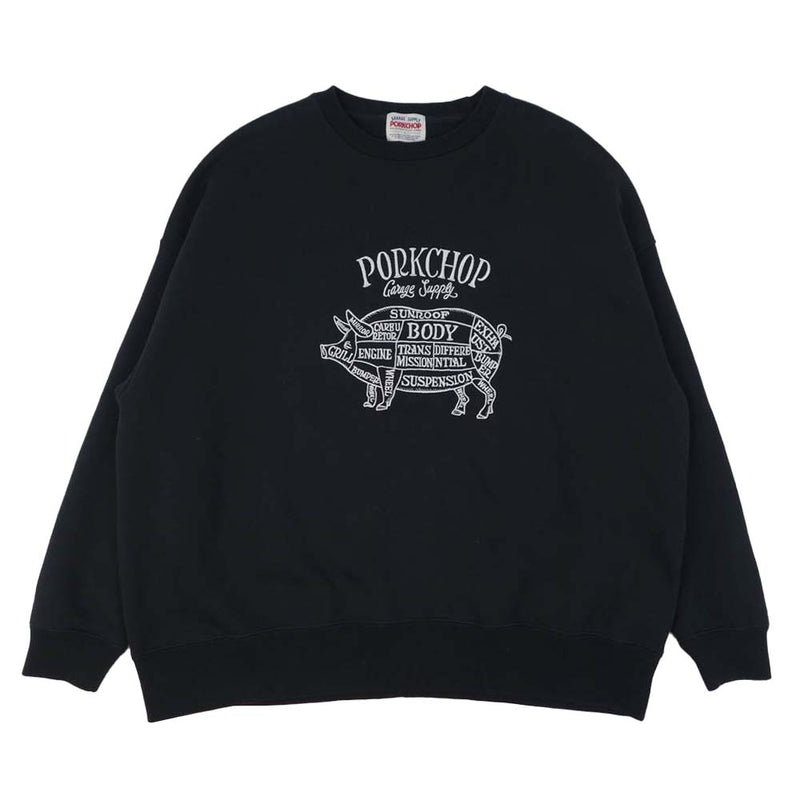 ポークチョップ 20SS PORK FRONT STITCH SWEAT 刺繍 クルーネック ブラック系 L【中古】