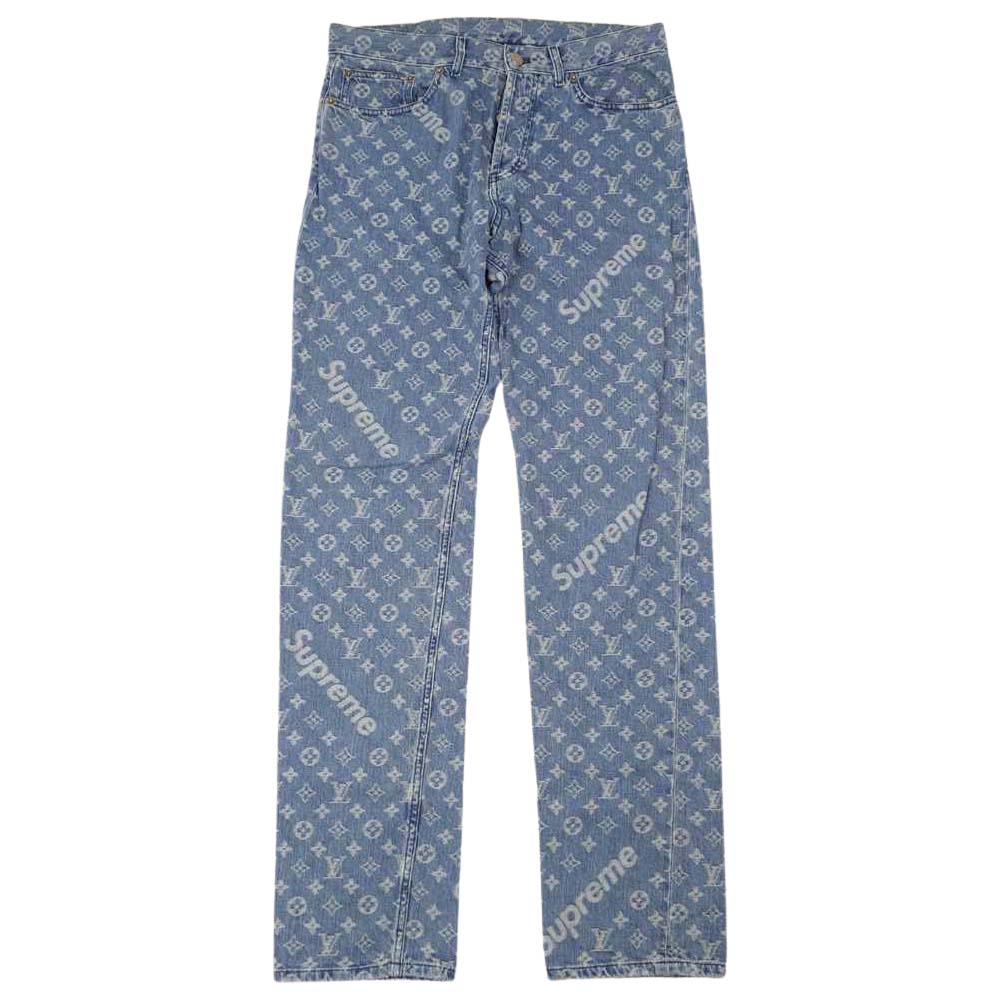 Supreme シュプリーム 17AW × LOUISVUITTON LV Monogram Regular Jeans ルイヴィトン モノグラム レギュラー ジーンズ デニム ライトブルー系 31【中古】