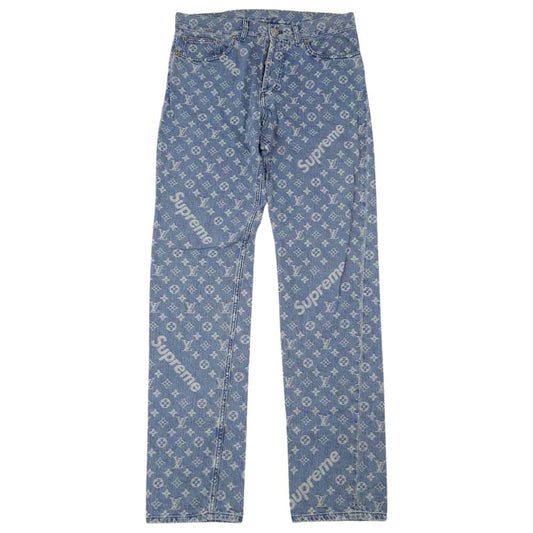 Supreme シュプリーム 17AW × LOUISVUITTON LV Monogram Regular Jeans ルイヴィトン モノグラム レギュラー ジーンズ デニム ライトブルー系 31【中古】