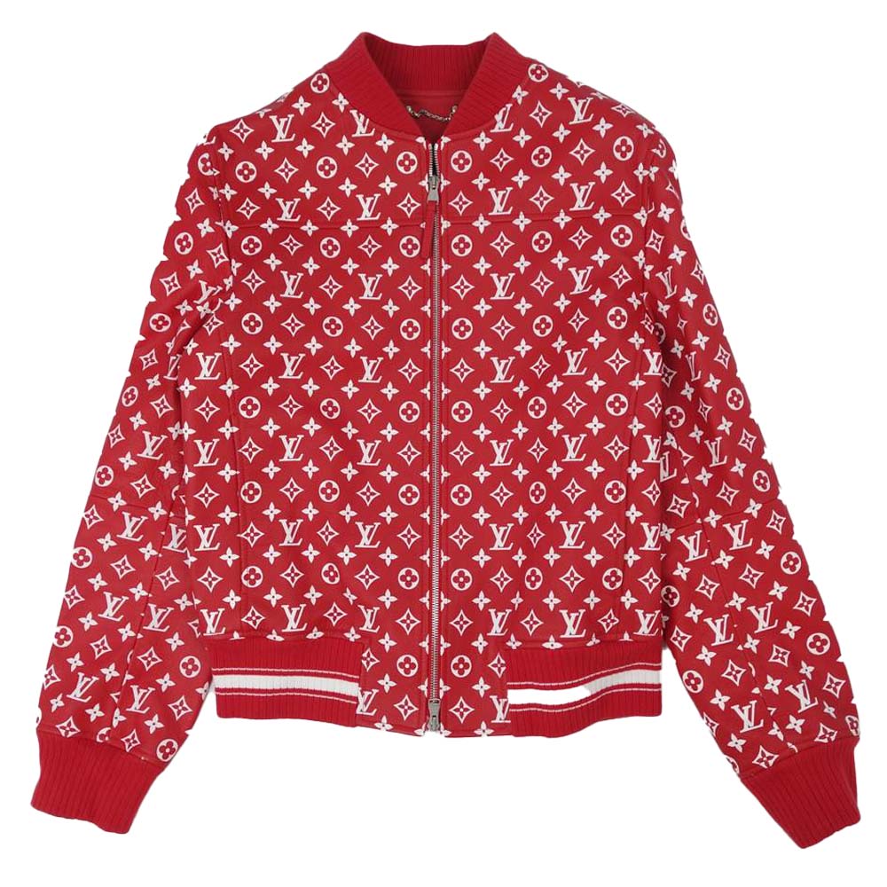 Supreme シュプリーム 17AW × LOUIS VUITTON LV LEATHER BASEBALL JACKET ルイヴィトン レザー ベースボール ジャケット レッド系 48【美品】【中古】