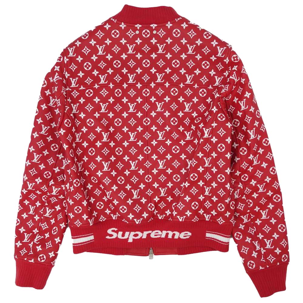 Supreme シュプリーム 17AW × LOUIS VUITTON LV LEATHER BASEBALL JACKET ルイヴィトン レザー ベースボール ジャケット レッド系 48【美品】【中古】
