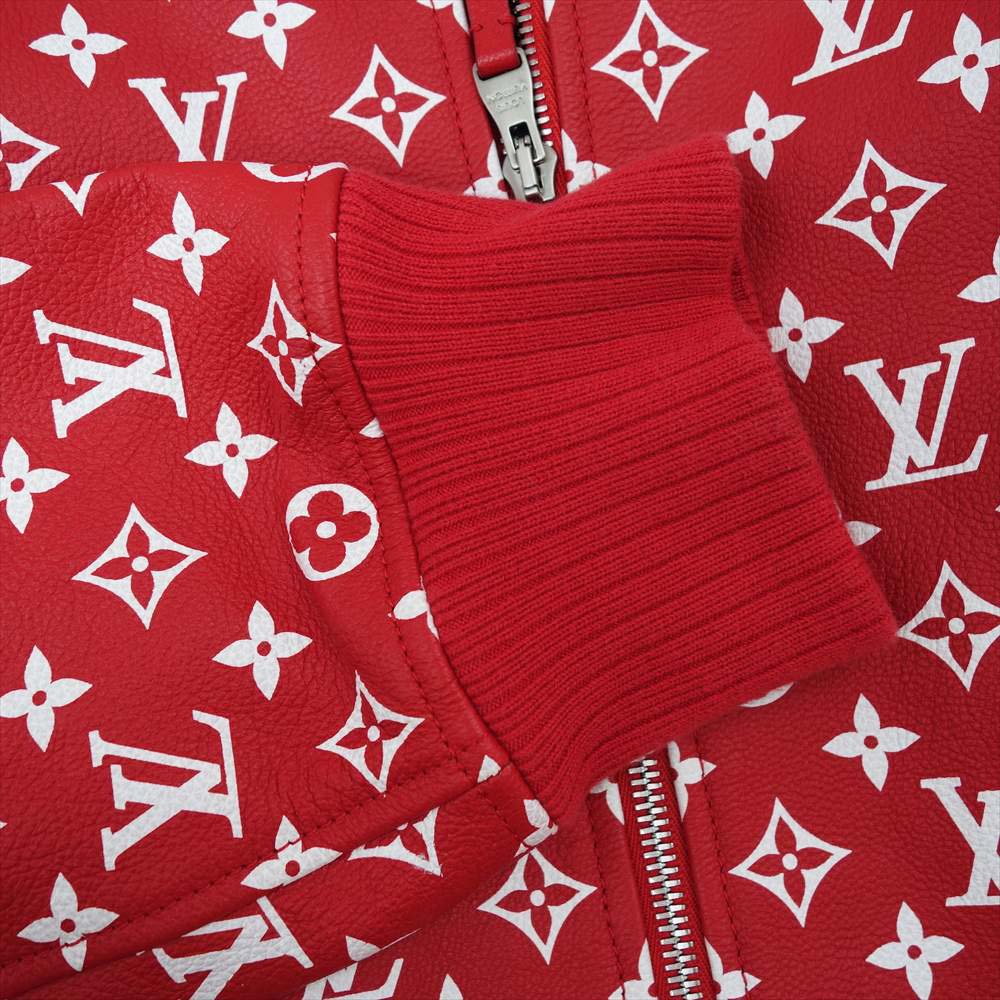 Supreme シュプリーム 17AW × LOUIS VUITTON LV LEATHER BASEBALL JACKET ルイヴィトン レザー ベースボール ジャケット レッド系 48【美品】【中古】