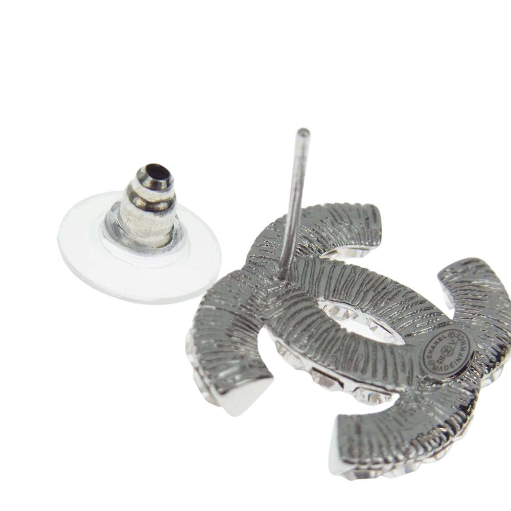 CHANEL シャネル ココマーク ラインストーン ピアス フランス製 シルバー系【美品】【中古】