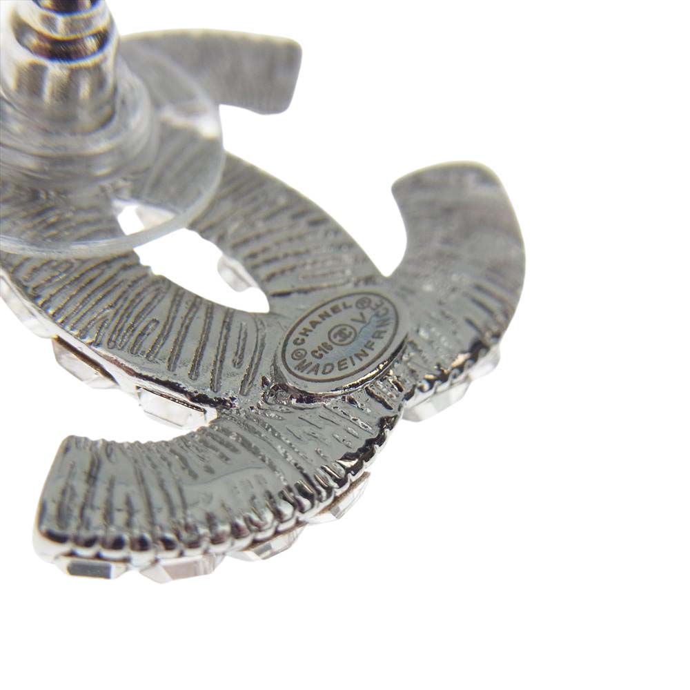 CHANEL シャネル ココマーク ラインストーン ピアス フランス製 シルバー系【美品】【中古】