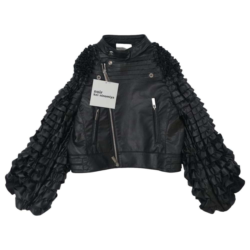 COMME des GARCONS コムデギャルソン noir kei ninomiya ノワールケイニノミヤ 3C-J006 AD2018 袖フリル フェイクレザー ライダース ブラック系 S【美品】【中古】