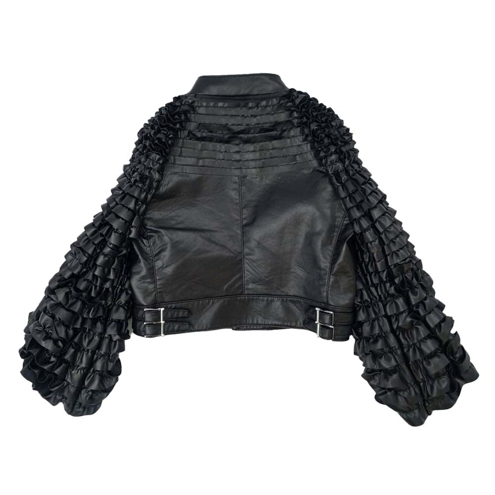 COMME des GARCONS コムデギャルソン noir kei ninomiya ノワールケイニノミヤ 3C-J006 AD2018 袖フリル フェイクレザー ライダース ブラック系 S【美品】【中古】