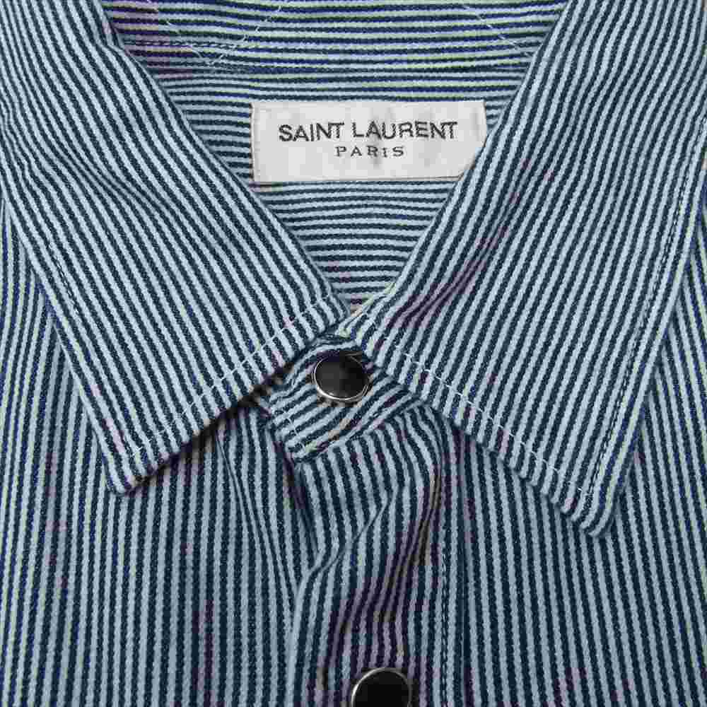 SAINT LAURENT サンローラン DV13 483071 Y829R 4010 国内正規品 ヒッコリー ストライプ 長袖 シャツ インディゴブルー系 ホワイト系 S【中古】
