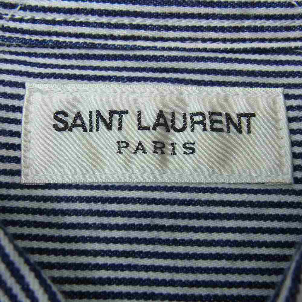 SAINT LAURENT サンローラン DV13 483071 Y829R 4010 国内正規品 ヒッコリー ストライプ 長袖 シャツ インディゴブルー系 ホワイト系 S【中古】