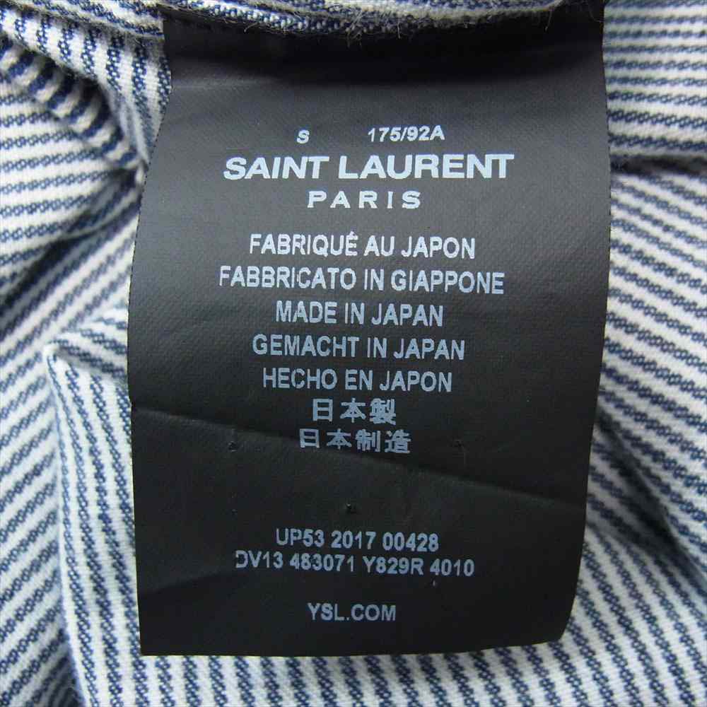 SAINT LAURENT サンローラン DV13 483071 Y829R 4010 国内正規品 ヒッコリー ストライプ 長袖 シャツ インディゴブルー系 ホワイト系 S【中古】