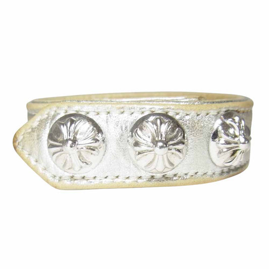 CHROME HEARTS クロムハーツ（原本無） 3BTN 2SNP ホワイトロジウム クロスボールボタン レザーブレスレット シルバー系【中古】