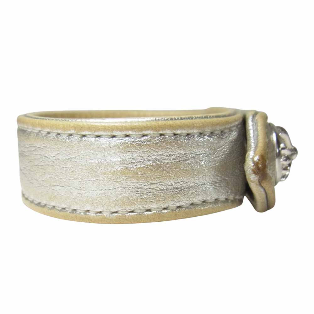 CHROME HEARTS クロムハーツ（原本無） 3BTN 2SNP ホワイトロジウム クロスボールボタン レザーブレスレット シルバー系【中古】