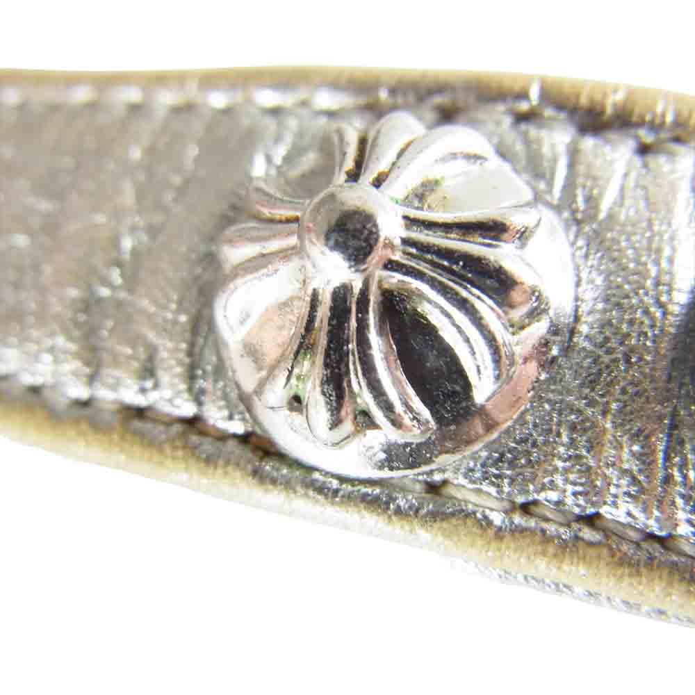 CHROME HEARTS クロムハーツ（原本無） 3BTN 2SNP ホワイトロジウム クロスボールボタン レザーブレスレット シルバー系【中古】