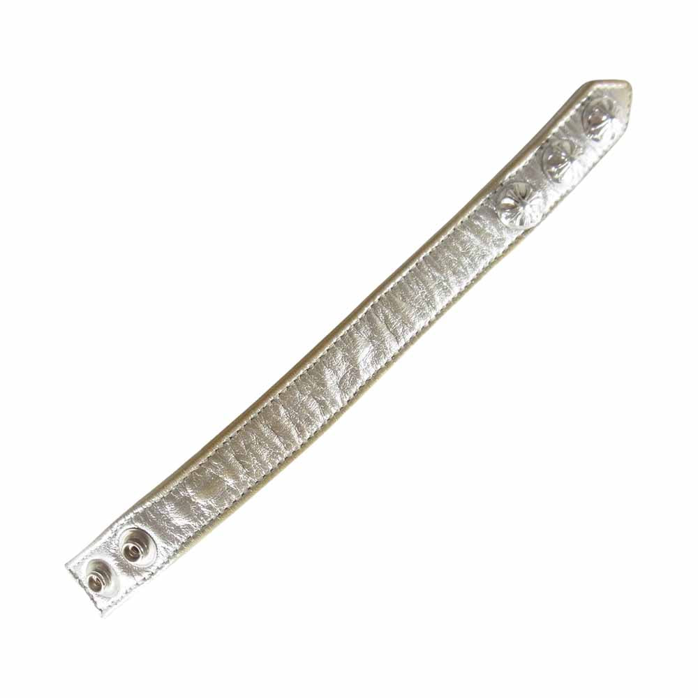 CHROME HEARTS クロムハーツ（原本無） 3BTN 2SNP ホワイトロジウム クロスボールボタン レザーブレスレット シルバー系【中古】