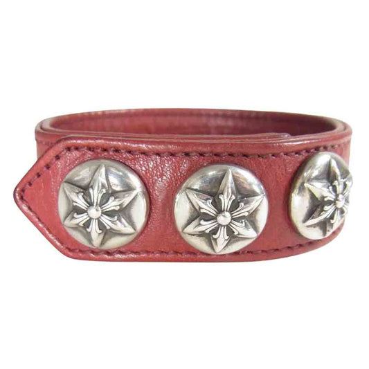 CHROME HEARTS クロムハーツ（原本無） 3BTN 2SNP スターボタン レザーブレスレット レッド系【中古】