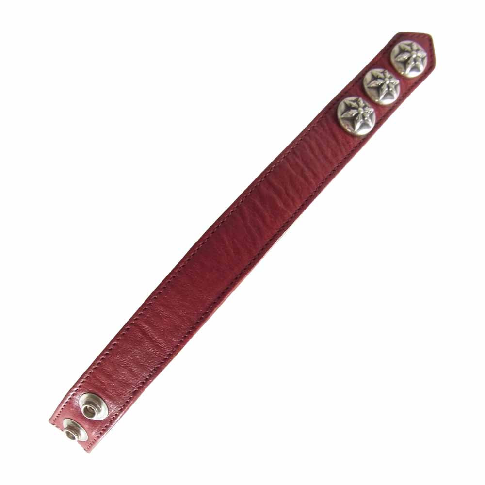 CHROME HEARTS クロムハーツ（原本無） 3BTN 2SNP スターボタン レザーブレスレット レッド系【中古】