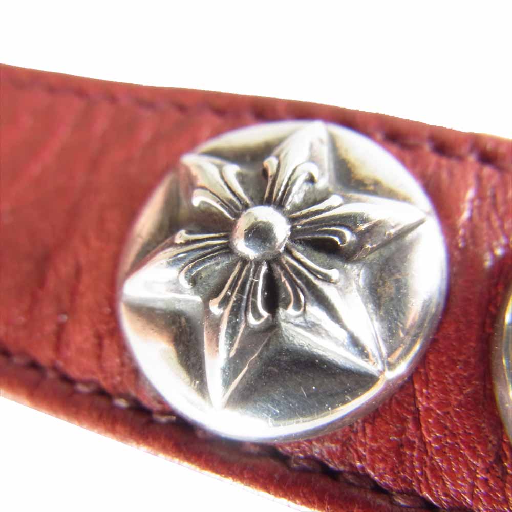 CHROME HEARTS クロムハーツ（原本無） 3BTN 2SNP スターボタン レザーブレスレット レッド系【中古】