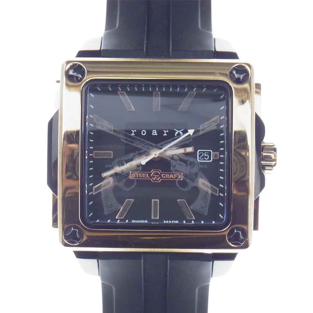 ROAR ロアー × STEEL CRAFT スティールクラフト 二丁拳銃 クォーツ 腕時計 ウォッチ ブラック系【中古】