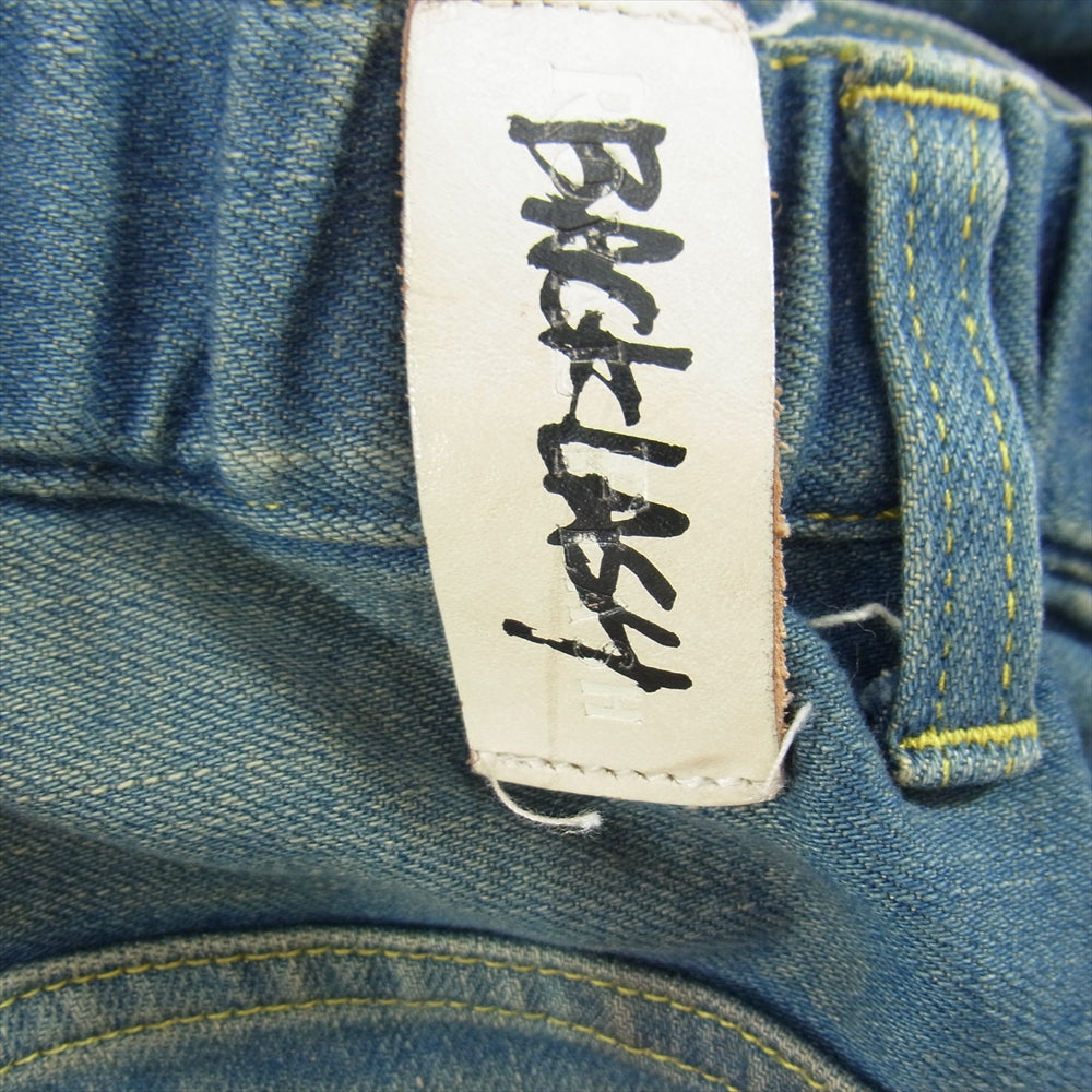 ISAMUKATAYAMA BACKLASH イサムカタヤマバックラッシュ × ROYAL FLASH RF-D02 ロイヤルフラッシュ 別注 ラップ サルエル ワイド デニムパンツ ライトブルー系 FREE【中古】