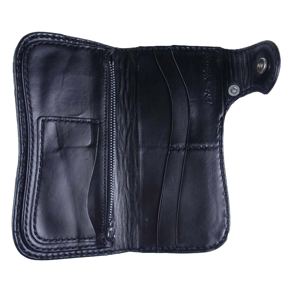BIGHAND ビッグハンド クロコ バイカーズ 財布 ロング ウォレット  ブラック系【中古】
