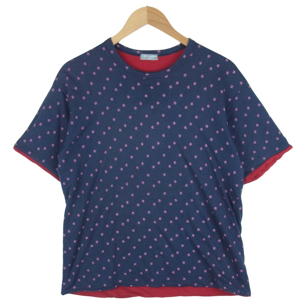 COMME des GARCONS HOMME コムデギャルソンオム AD2000 HT-040090 リバーシブル 半袖 Tシャツ コットン 日本製 ネイビー系【中古】