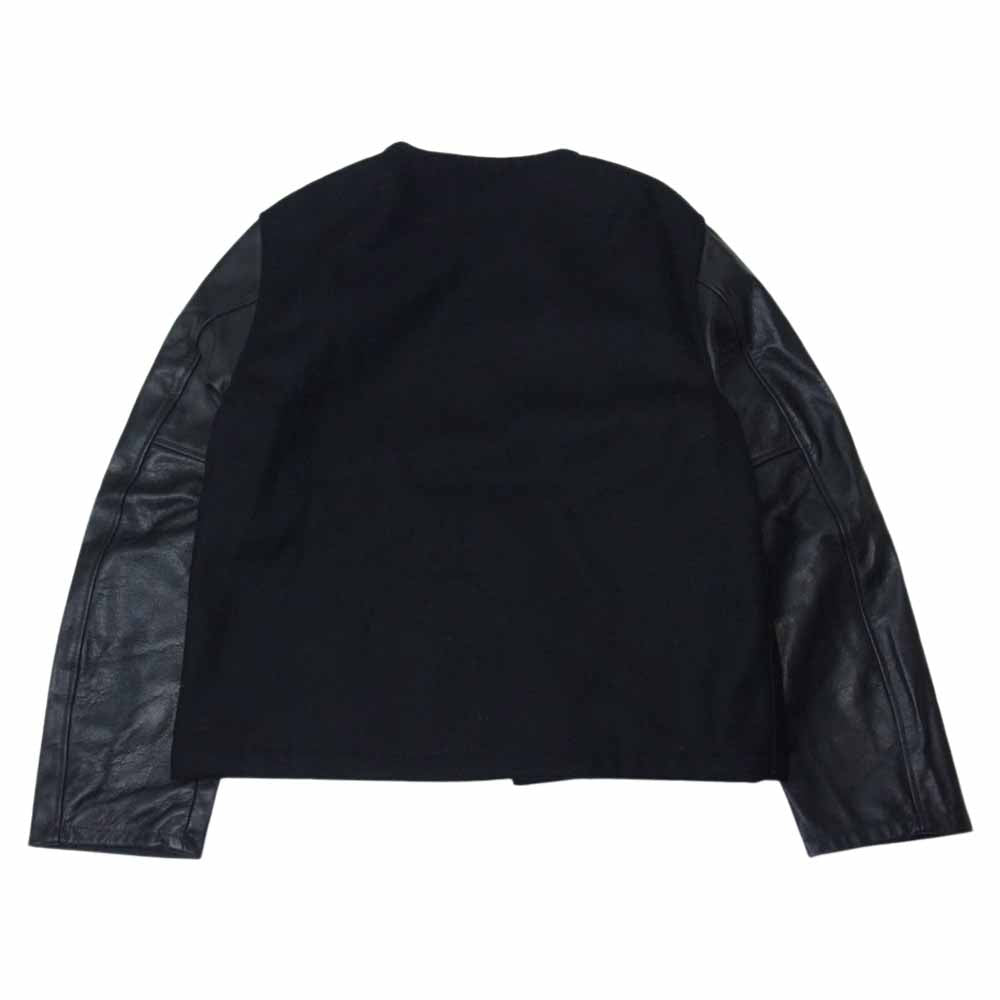 SKOOKUM スクーカム USA製 袖レザー ノーカラー スタジャン スタジアム ジャケット ブラック系 34【美品】【中古】