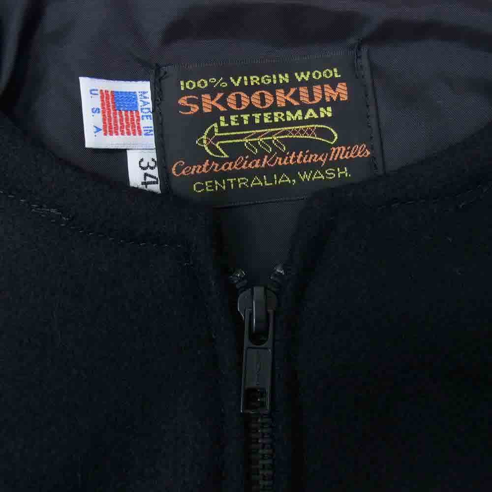 SKOOKUM スクーカム USA製 袖レザー ノーカラー スタジャン スタジアム ジャケット ブラック系 34【美品】【中古】