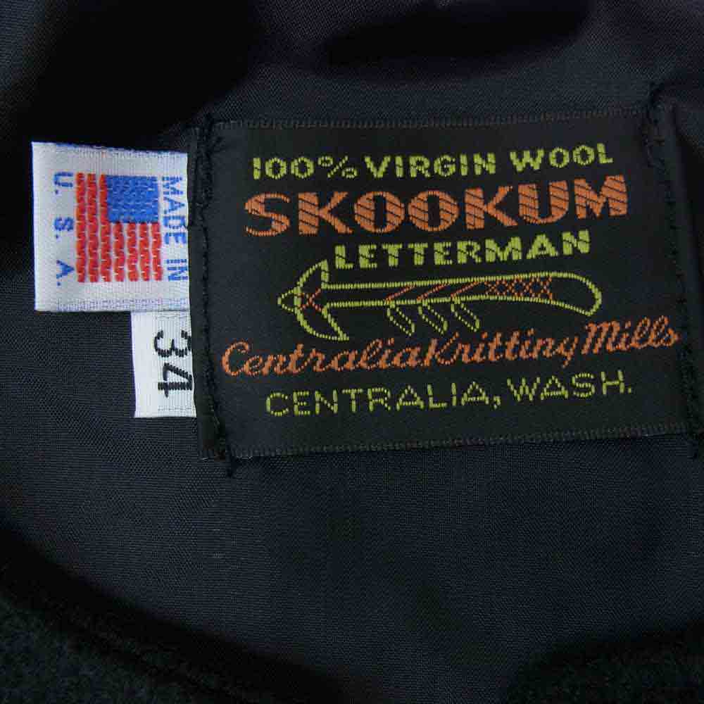 SKOOKUM スクーカム USA製 袖レザー ノーカラー スタジャン スタジアム ジャケット ブラック系 34【美品】【中古】