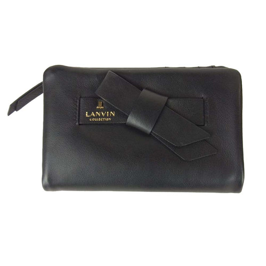 LANVIN ランバン 1717372 コレクション ラペリパース レザー 折財布 ファスナー小銭入れ ブラック系【新古品】【未使用】【中古】