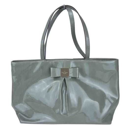 Kate Spade ケイトスペード ロゴプレート エナメル ハンド バッグ グレー系【中古】
