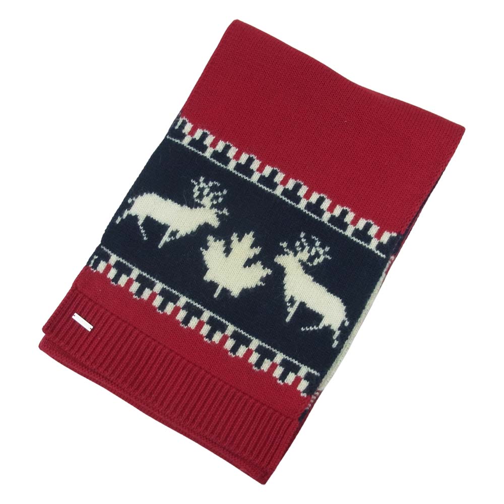 DSQUARED2 ディースクエアード 17AW M1228 PATTERNED SCARF カナディアン マフラー レッド系 ダークネイビー系【美品】【中古】