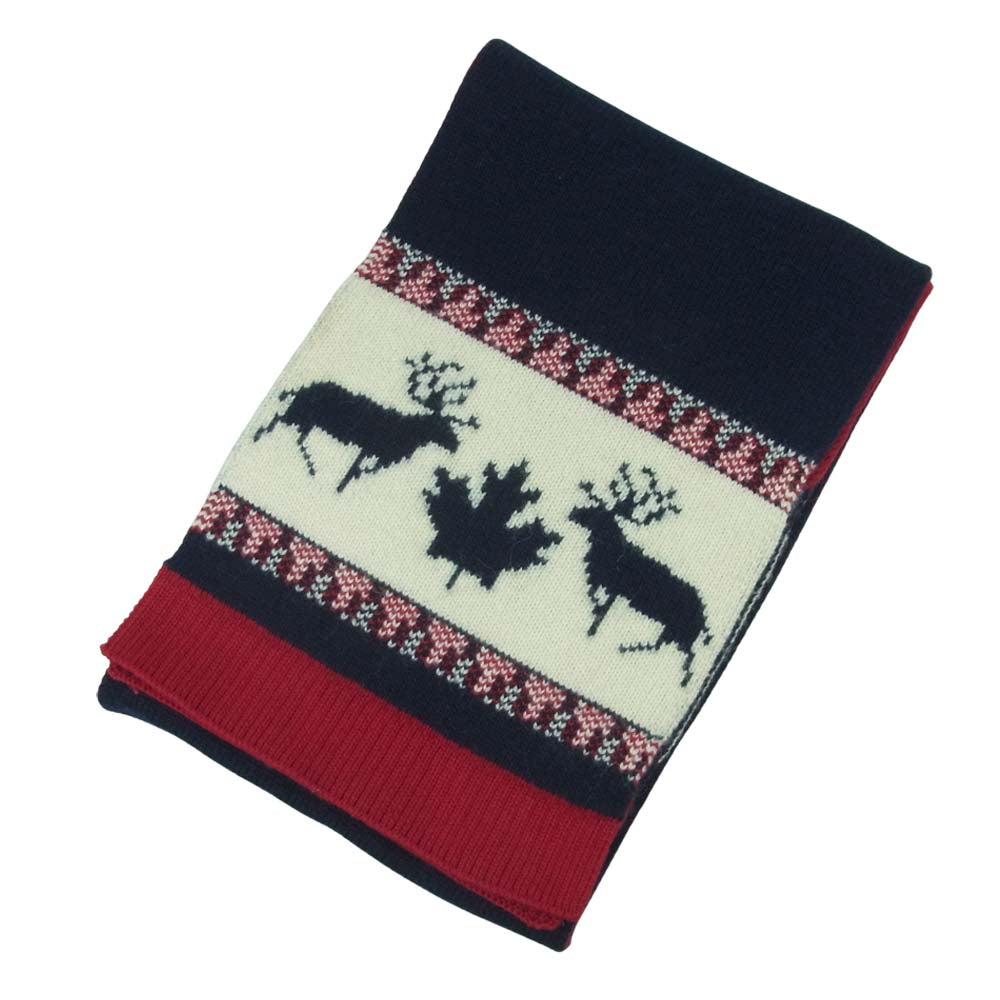DSQUARED2 ディースクエアード 17AW M1228 PATTERNED SCARF カナディアン マフラー レッド系 ダークネイビー系【美品】【中古】