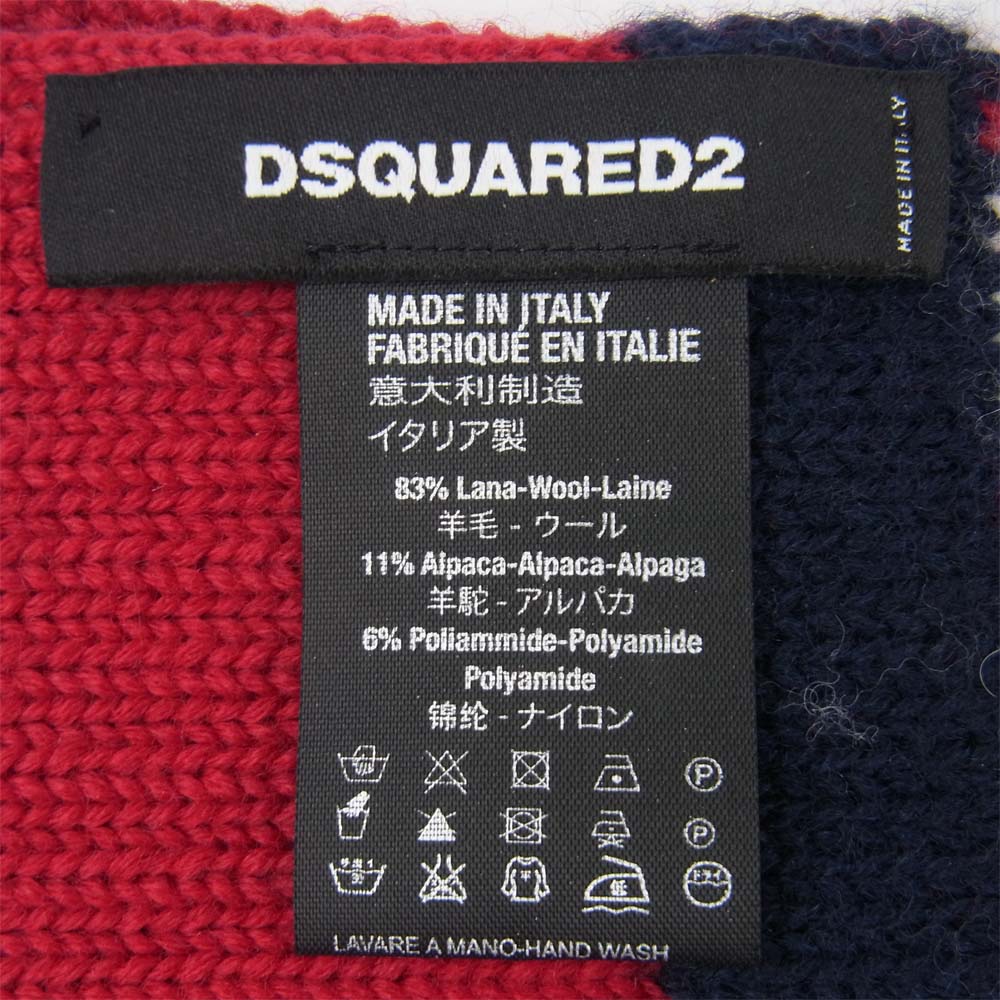 DSQUARED2 ディースクエアード 17AW M1228 PATTERNED SCARF カナディアン マフラー レッド系 ダークネイビー系【美品】【中古】