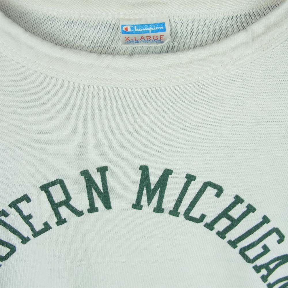 Champion チャンピオン ヴィンテージ 70s 80s バータグ プリント 半袖 Tシャツ コットン オフホワイト系 XL【中古】