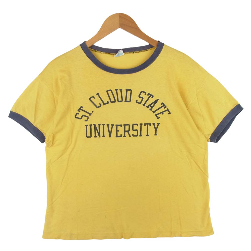 Champion チャンピオン ヴィンテージ 70s 80s バータグ トリム プリント 半袖 Tシャツ コットン イエロー系 L【中古】