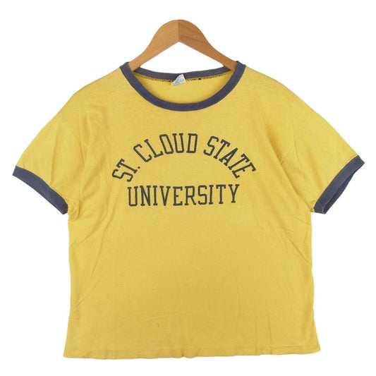 Champion チャンピオン ヴィンテージ 70s 80s バータグ トリム プリント 半袖 Tシャツ コットン イエロー系 L【中古】