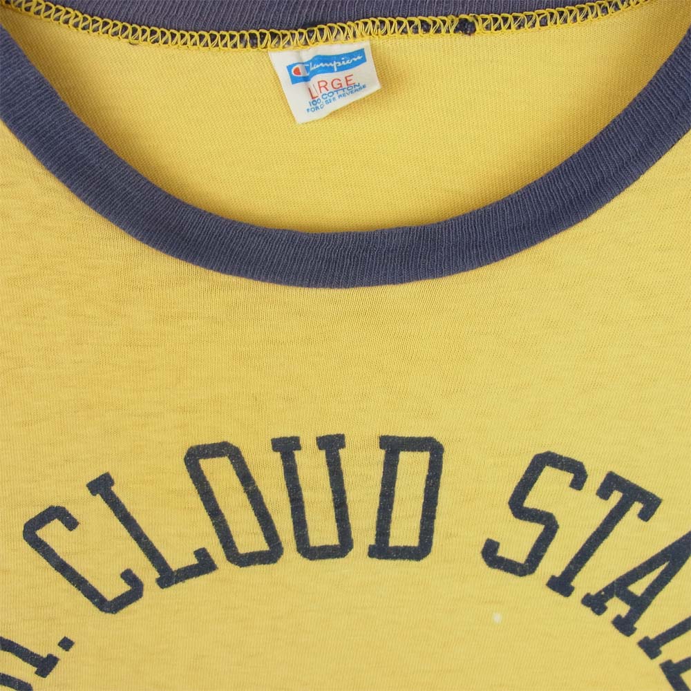 Champion チャンピオン ヴィンテージ 70s 80s バータグ トリム プリント 半袖 Tシャツ コットン イエロー系 L【中古】