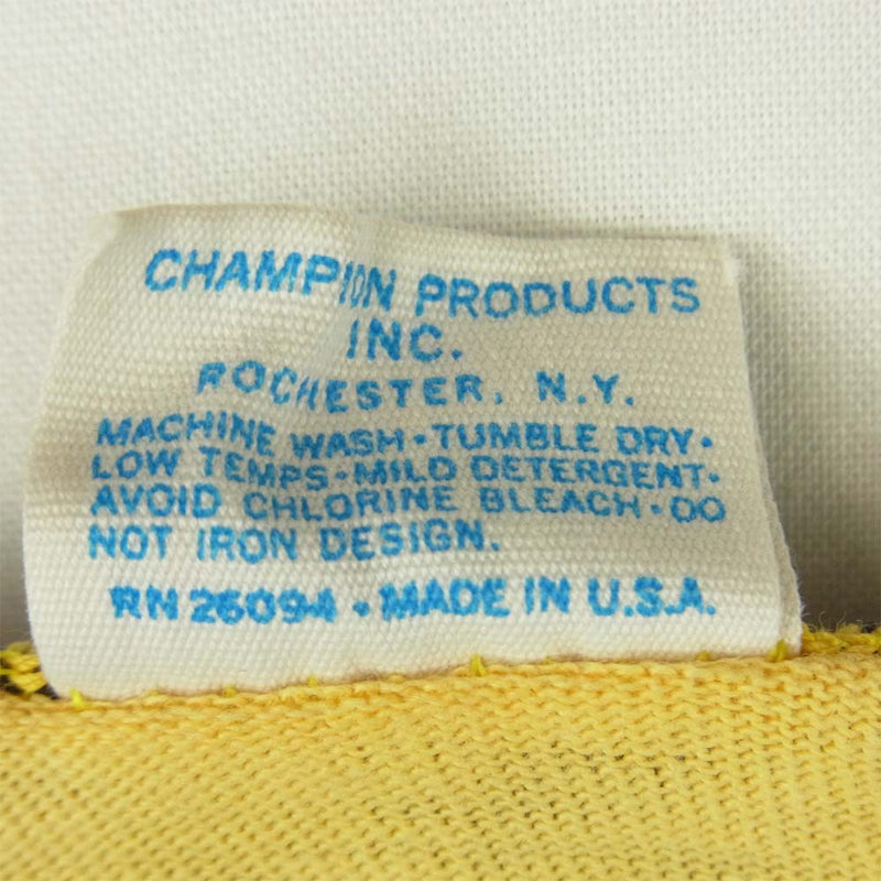 Champion チャンピオン ヴィンテージ 70s 80s バータグ トリム プリント 半袖 Tシャツ コットン イエロー系 L【中古】