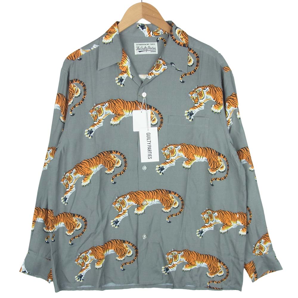 WACKO MARIA ワコマリア 21AW TIMLEHI-WM-HI24 TIM LEHI L/S HAWAIIAN SHIRT ティムリーハイ タイガー ハワイアン 長袖 シャツ グレー系 L【新古品】【未使用】【中古】