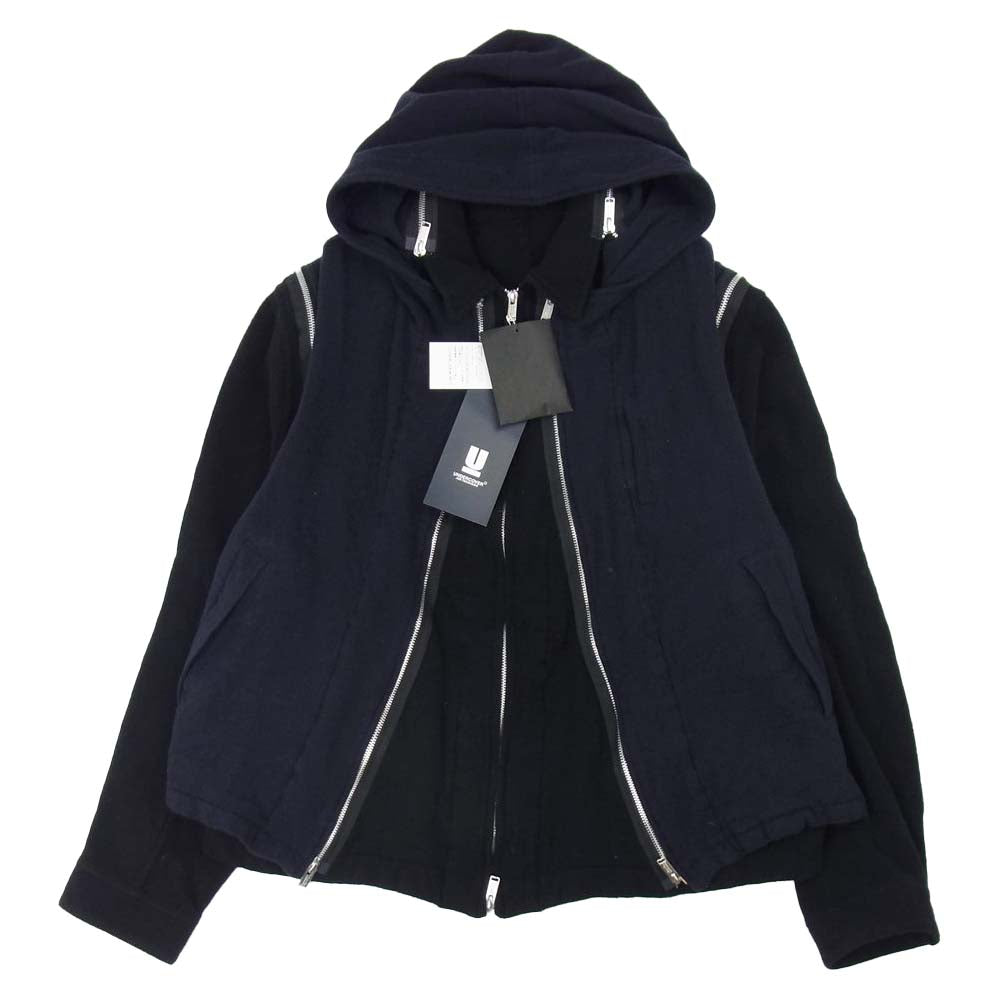 UNDERCOVER アンダーカバー 21AW UC2A4208 縮絨 ウール フード レイヤード ブルゾン ジャケット ネイビー系 ブラック系 4【新古品】【未使用】【中古】