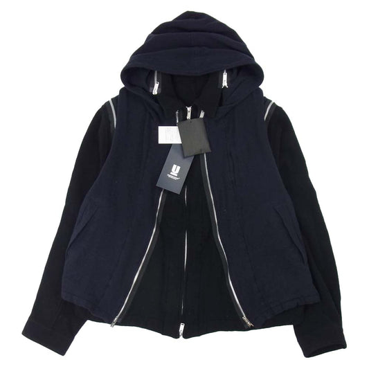 UNDERCOVER アンダーカバー 21AW UC2A4208 縮絨 ウール フード レイヤード ブルゾン ジャケット ネイビー系 ブラック系 4【新古品】【未使用】【中古】