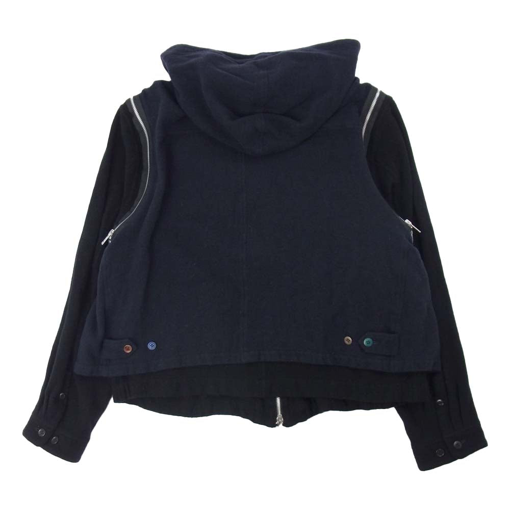 UNDERCOVER アンダーカバー 21AW UC2A4208 縮絨 ウール フード レイヤード ブルゾン ジャケット ネイビー系 ブラック系 4【新古品】【未使用】【中古】