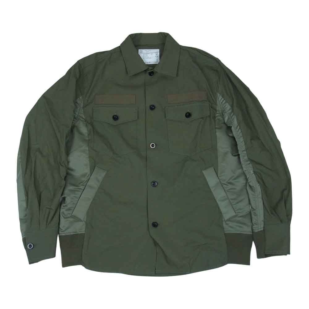 Sacai サカイ 21SS SCM-040 Cotton Oxford  Nylon Twill Shirt コットン オックスフォード ナイロン ツイル ミリタリー シャツ カーキ系 3【美品】【中古】