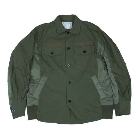 Sacai サカイ 21SS SCM-040 Cotton Oxford  Nylon Twill Shirt コットン オックスフォード ナイロン ツイル ミリタリー シャツ カーキ系 3【美品】【中古】