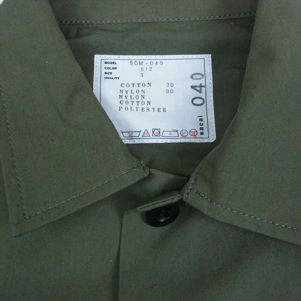 Sacai サカイ 21SS SCM-040 Cotton Oxford  Nylon Twill Shirt コットン オックスフォード ナイロン ツイル ミリタリー シャツ カーキ系 3【美品】【中古】